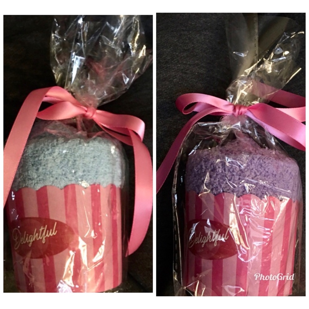 2 Plush Blue & Purple Wine Socks